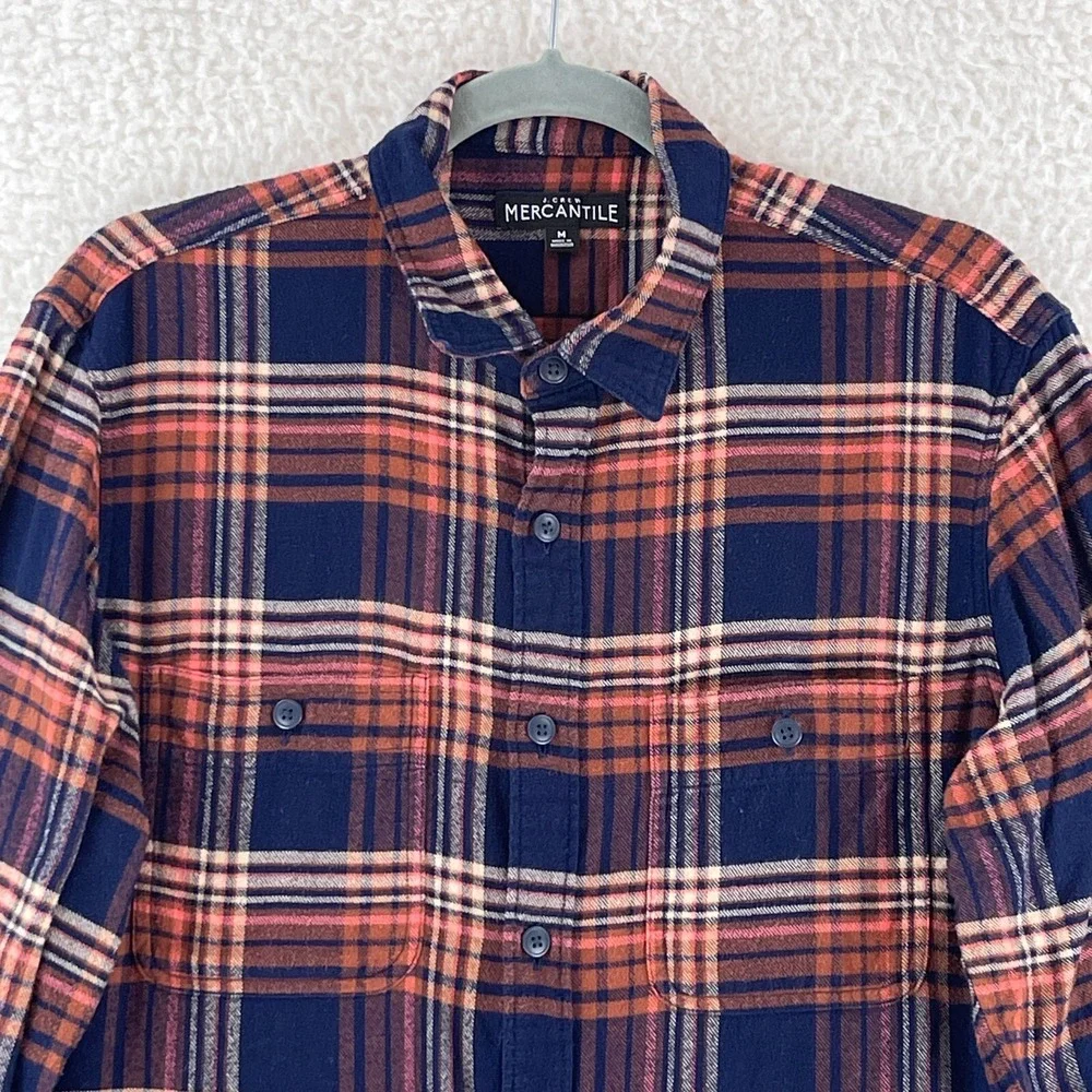J. Crew Mercantile Blue Plaid Button-Down Casual Shirt Mens Long Sleeve‎ Size M